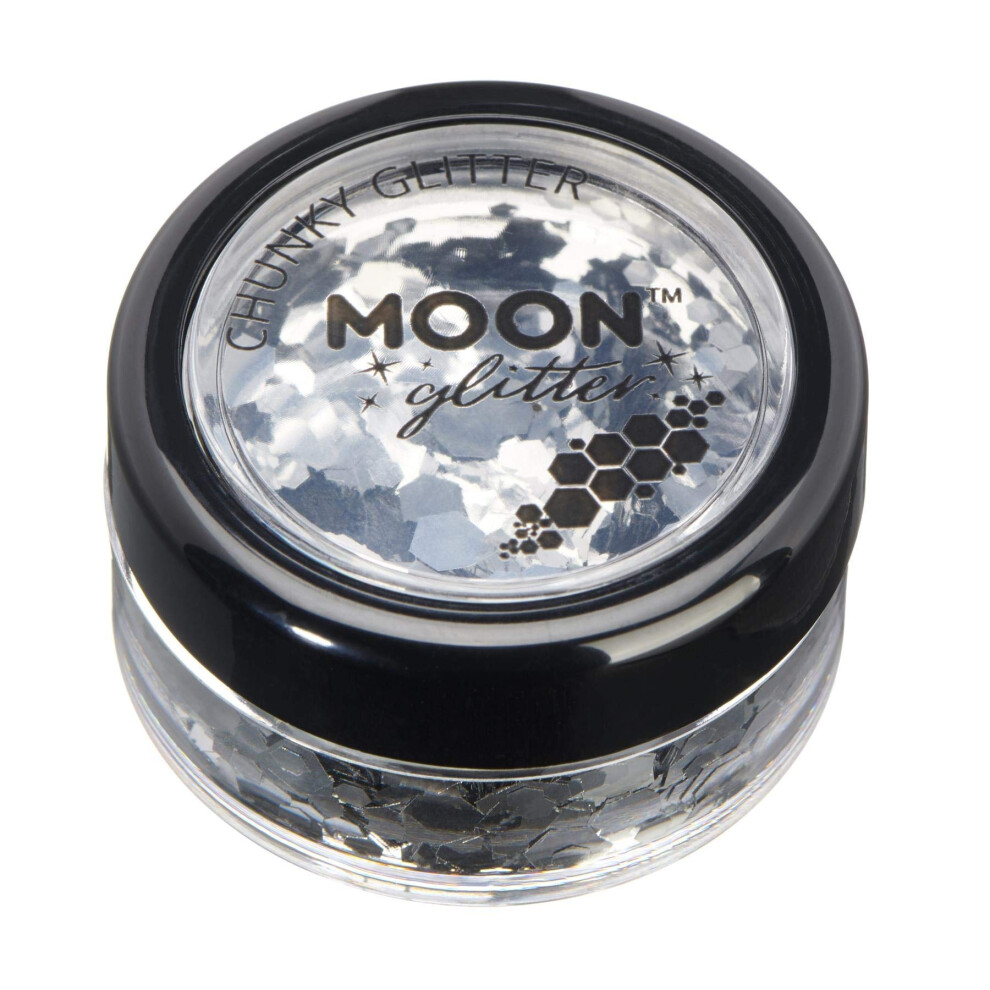 Moon Glitter Silver Classic Chunky Glitter By - Cosmetic Festival Makeup Glitter For Face, Body, Nails, Hair, Lips - 3G