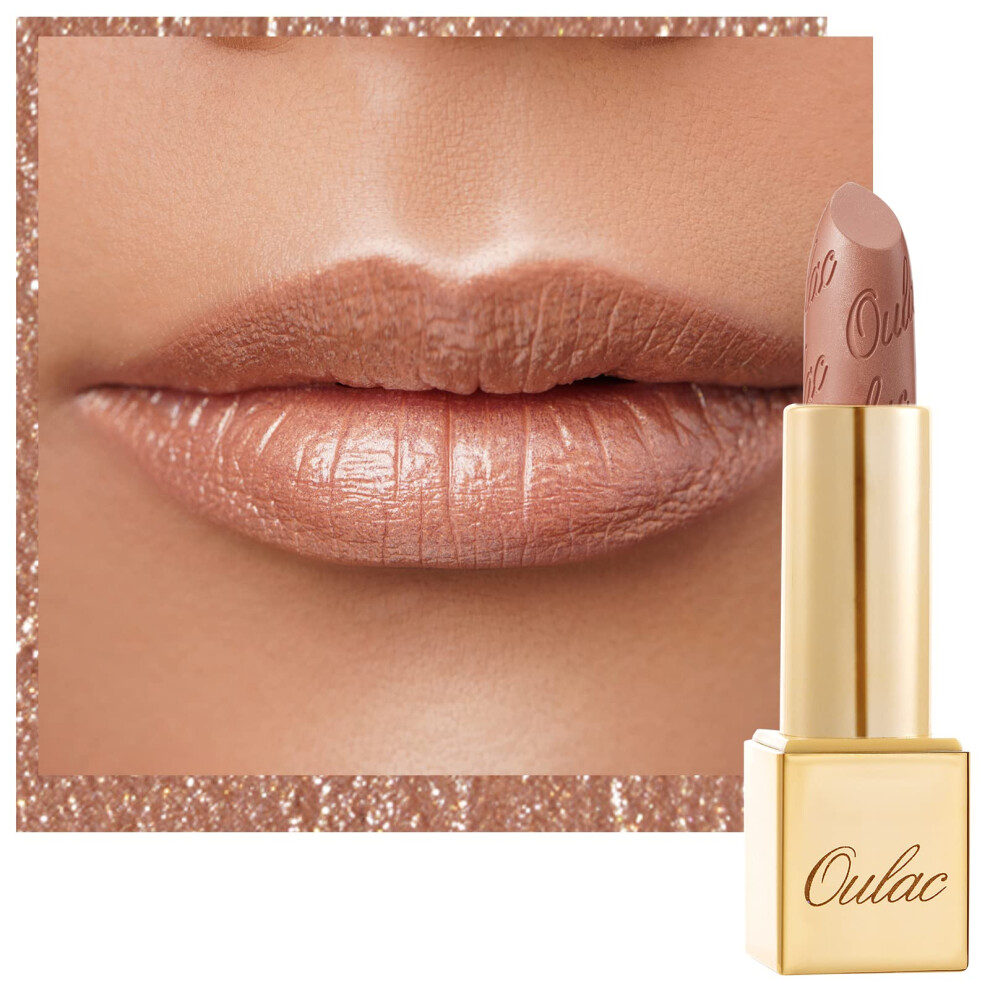 Oulac Metallic Shine Glitter Lipstick, Nude High Impact Lipcolor, Lightweight Soft And Ultra Hydrating, Long Lasting, Vegan & Cruelty-Free, Full-Coverage
