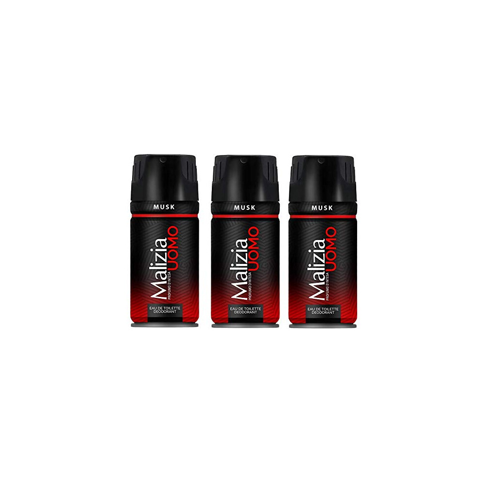 3x Malizia Uomo Musk Deo Deodorant Spray For Men 150ml Edt Parfum