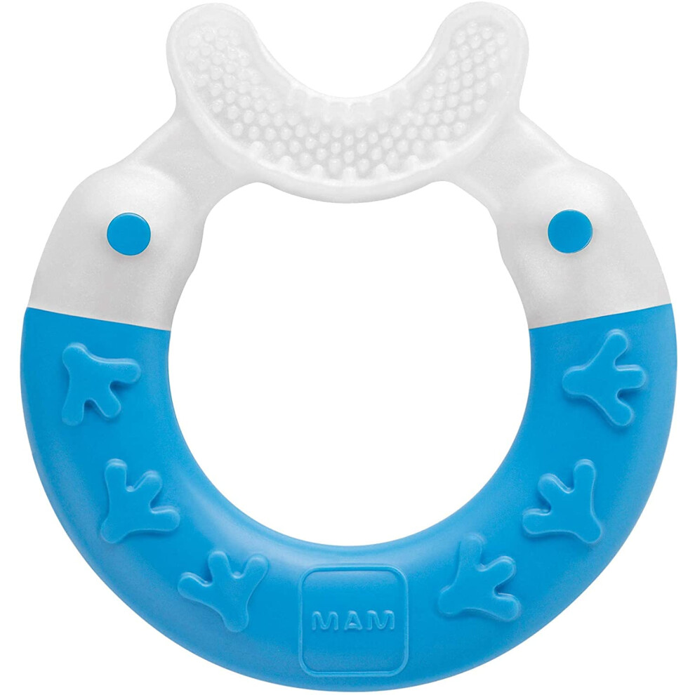 Bite & Brush, Baby Ring Suitable From 3+ Months Old, Teething Toy Promotes Dental Hygiene and Cleanliness, Soothes Painful Gums, Blue