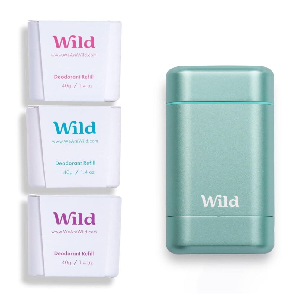 - Natural Refillable Deodorant - Aluminium Free - Aqua Case with Refill Variety Pack (3 x 40g) - Includes Fresh Cotton & Sea Salt, Jasmine & Mandarin