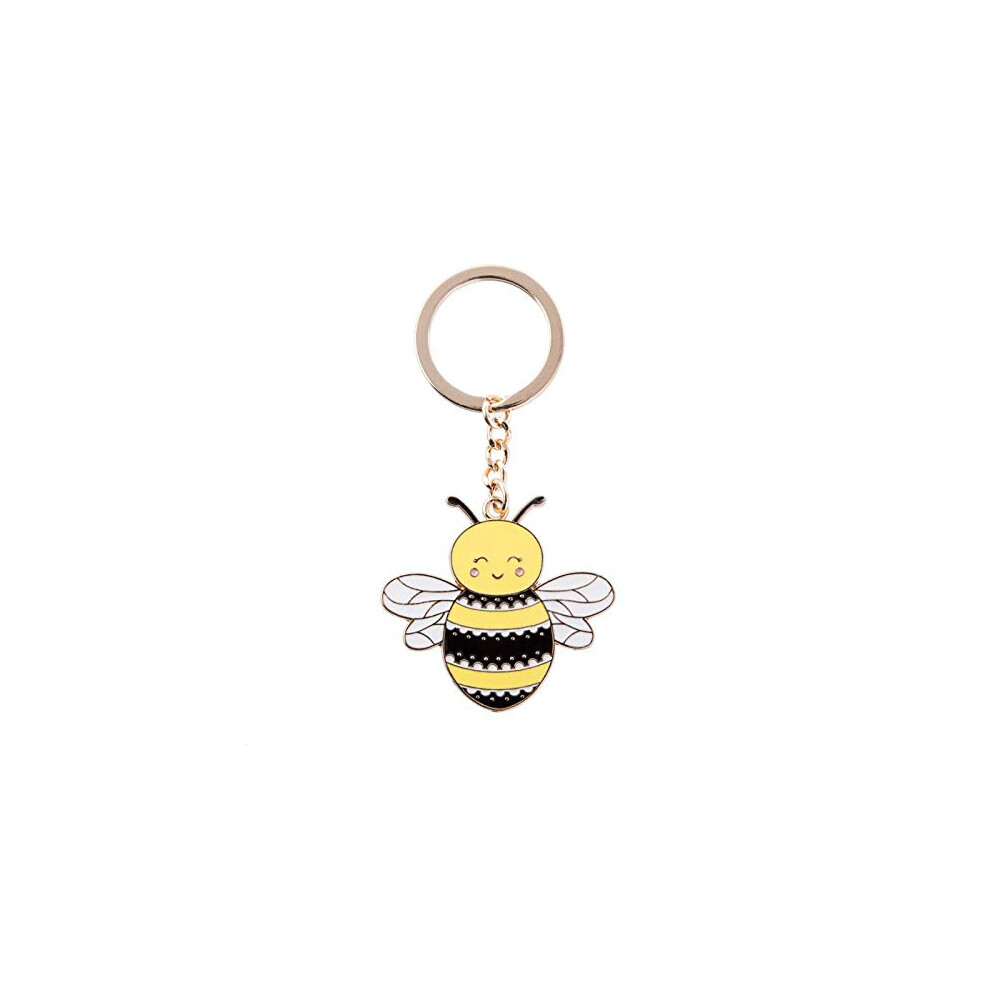 Bee Happy Enamel Keyring, Yellow/Black, S