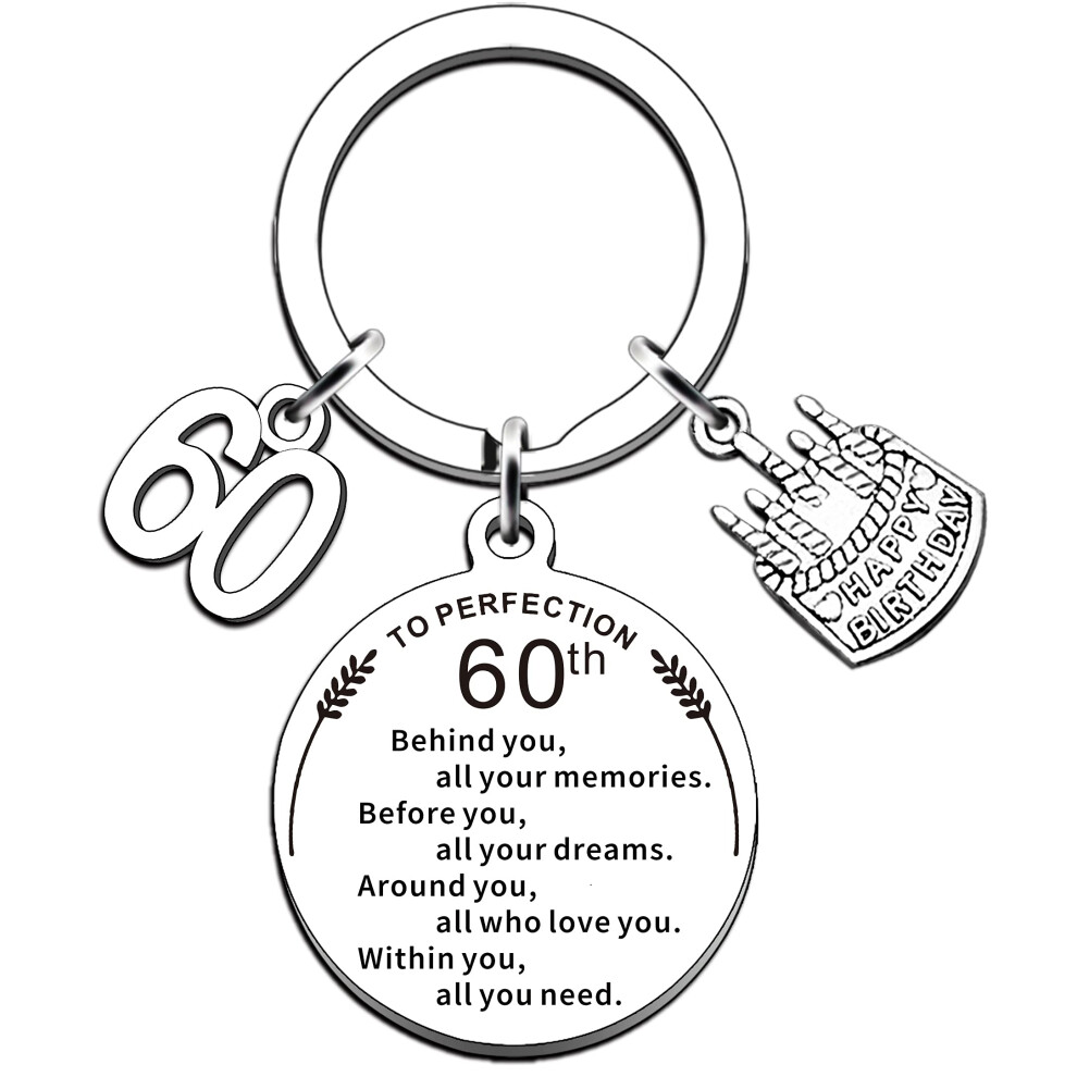 Birthday Keyring Birthday Gifts for Women Men Boys Girls Inspirational Keychain Gifts for Family (60th)