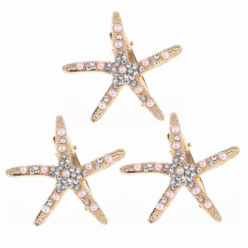 3Pcs Pearl Starfish Rhinestones Hair Clips Mermaid Hair Accessory for Girls Bridal Pearl Hair Clips Hair Pin for Woman and Girl