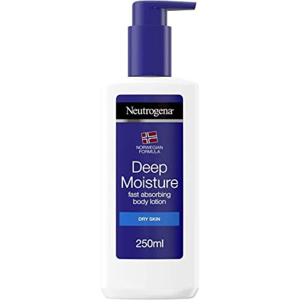 Norwegian Formula Deep Moisture Fast-Absorbing Body Lotion (1x 250ml), Non-Greasy Body Moisturiser for Dry Skin with 10% Glycerine and Pro-Ceramide