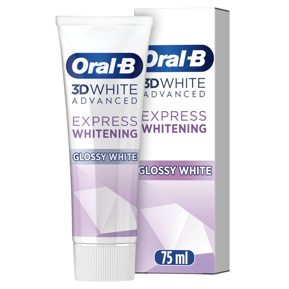 3D White Advanced Toothpaste, Express Whitening, Glossy White, 75 ml, Teeth Whitening & Teeth Stain Removal, Eucalyptus Flavour