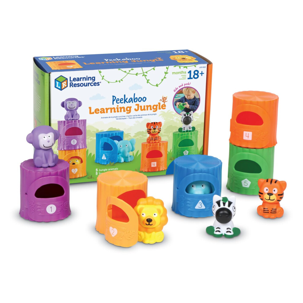 Learning Resources Peekaboo Learning Jungle Toddler, 10 Pieces, Ages 18 Months+, Learning Toys, Baby Toys, Educational Toys, Fidget Toys, Fine Motor Skills