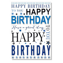 Open Birthday Card - Script Blue & Silver - 7.5" x 5.25" 004