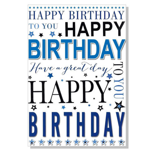 Open Birthday Card - Script Blue & Silver - 7.5" x 5.25" 004