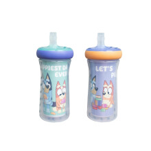 The First Years Bluey Insulated Straw Cup - Bluey Sippy Cups se slmou - Detsk lhve na vodu - 9 Oz - 2 pocet - Vek 9 mescu a vce