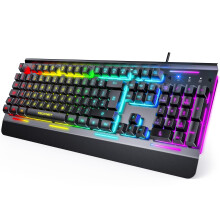 RGB Gaming Keyboard, 105 Keys, All-Metal Panel, 15-Zone RGB Illumination, Backlit Quiet Computer Keyboard, Wrist Rest, 25 Anti-ghosting Keys, IP32