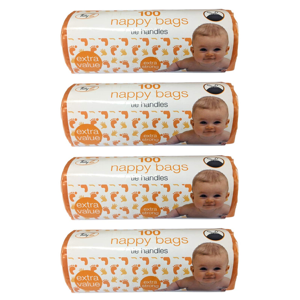 Pack Of 400 Nappy Bags Thick Strong On A Roll With Tie Handles Tidyz