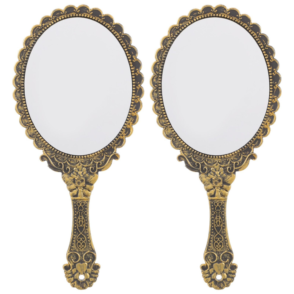 Beaupretty Gold Hand Mirror Vintage Handheld Mirror Portable Cosmetic Mirror Handheld Barber Mirror For Salon Travel,2Pcs(Gold) Portable Mirror
