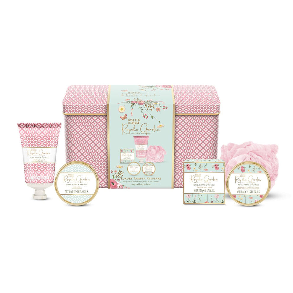 Royale Garden Rose, Poppy & Vanilla Luxury Pamper Keepsake Tin Gift Set - Vegan Friendly (Pack of 1)