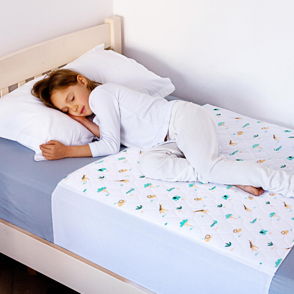 Potty Training Bed Pad With Tucks, Mattress Protector For Waterproof Protection | Safari | Lifesaver For Mattress, Excellent For Toilet Lynmark