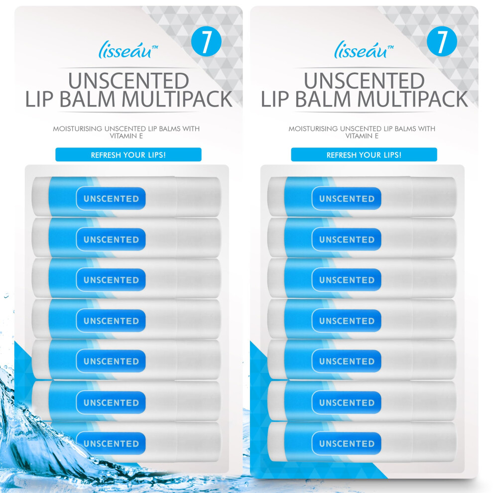 14pk Unscented Lip Balm Multipack | Lip Moisturiser & Hydrating Lip Balm Stick | Lip Care Lip Balms | Original Lipbalm | Natural Lip Repair for Dry