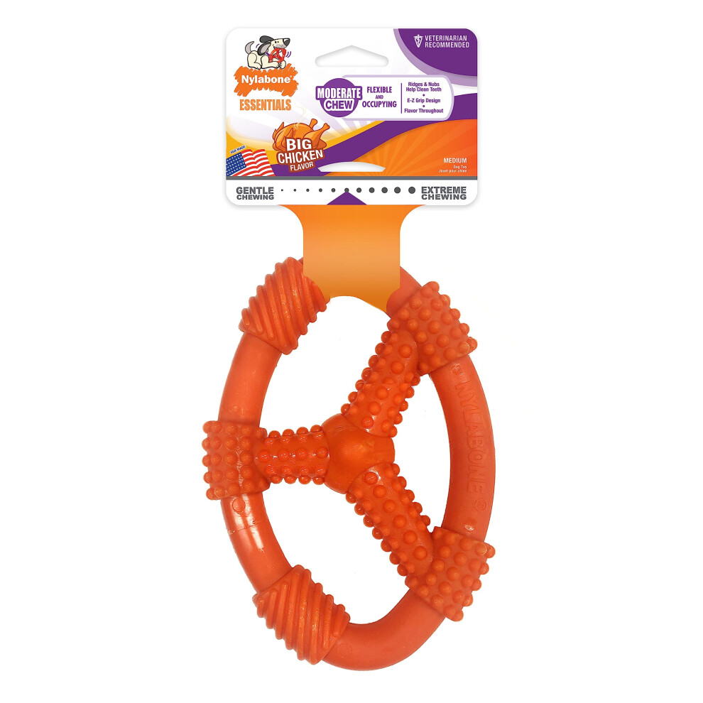 Moderate Chew Toy Flexible Oval Ring Chicken Flavour Medium, for Dogs up to 16kg,Orange