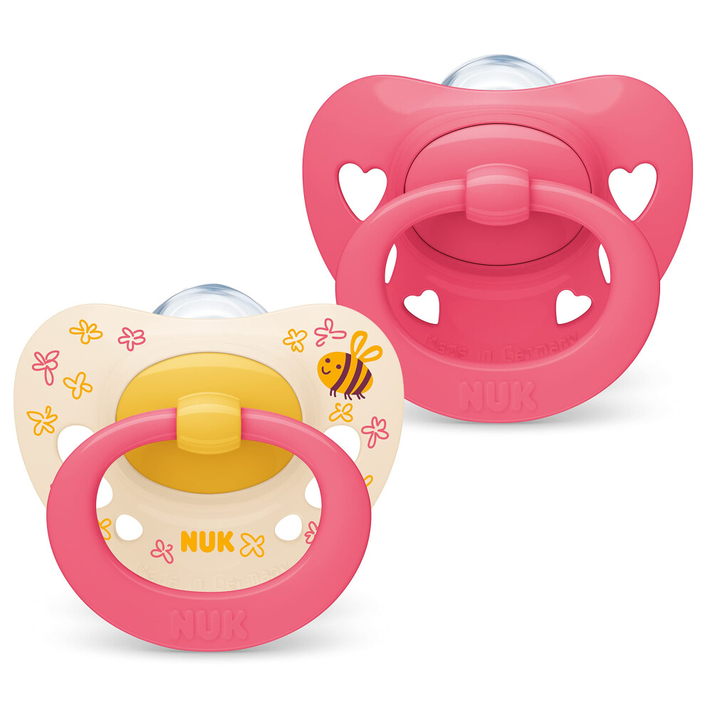 Signature Baby Dummy | 18-36 Months | Soothes 95% of Babies | Heart-Shaped BPA-Free Silicone Soothers | Includes Case | Pink Hearts | 2 Count