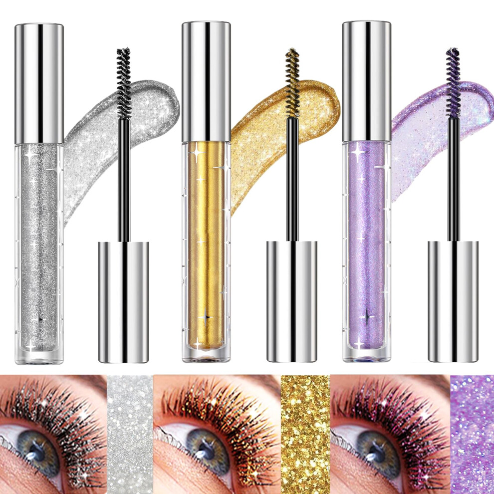 3 Colori Glitter Mascara Colorato Per Ciglia, Scintillante Diamante Impermeabile, Allungante Sbavature Voluminoso Ricciolo, Halloween Natale Festa Occhi Trucco-image