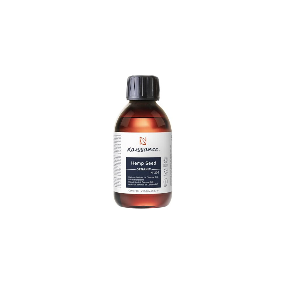 Naissance Organic Hemp Seed Oil (No. 206) 225Ml - Certified Organic, Vegan, Unrefined - Rich In Omega 3, 6 And 9