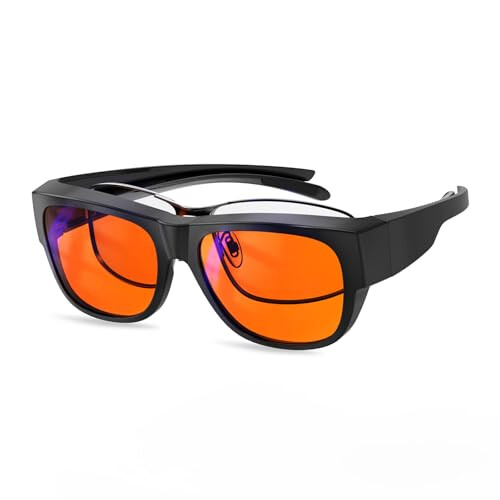 100% Orange Blue Light Blocking Fit over Glasses-Amber Tint Gaming Glasses for Better Sleep/Eyes Strain/Light Sensitive-Ultra Light (65 * 50mm)