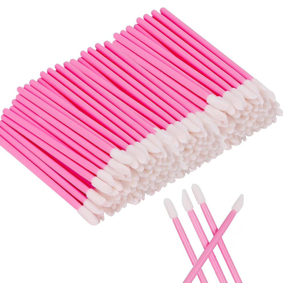 Illuva Pink 200 Pcs Disposable Lip Brush Wands, Lipstick Applicator Lip Gloss Concealer Brushes