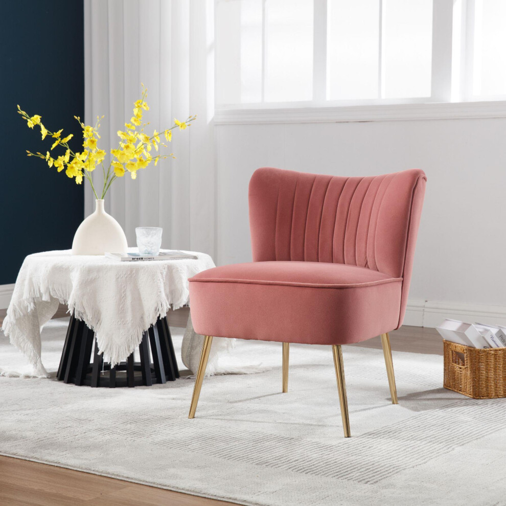 (Pink) Modern Accent Chair Armless Stylish Velvet Plush