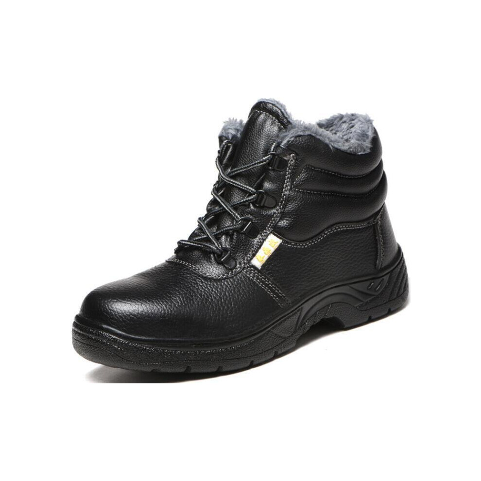 (Black fur lined #818, EU 41 / Men UK 7 /Women UK 8) Fur Lined Boots Safety Trainers Winter Work Shoes Steel Toe Cap Outdoor Warm UK