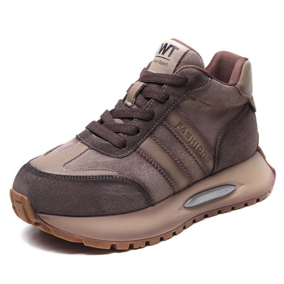 (khaki, 38) Johnature Genuine Leather Sports Leisure Shoes Women Breathable Lightweight Non Slip Lace-up Sneakers