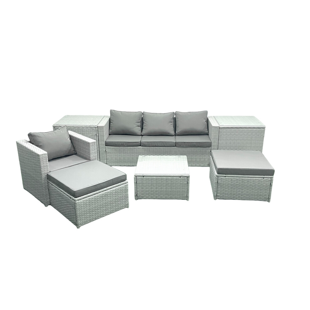 Rackhams Light/Grey Garden Outdoor Furniture Set 6 Seater Rattan Sofa Set With 2 Big Footstools Armchair 2 Side Tables Mixed - Image 3