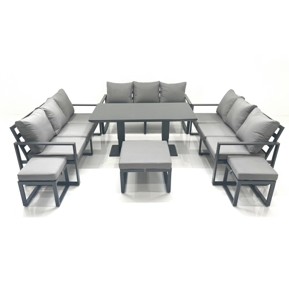 Fimous 12 Seater Garden Sofa Set Aluminium Furniture Rising Dining Tabe Set wth 3 Footstools Dark Grey-image-OPC-PFSS7QJ-NEW