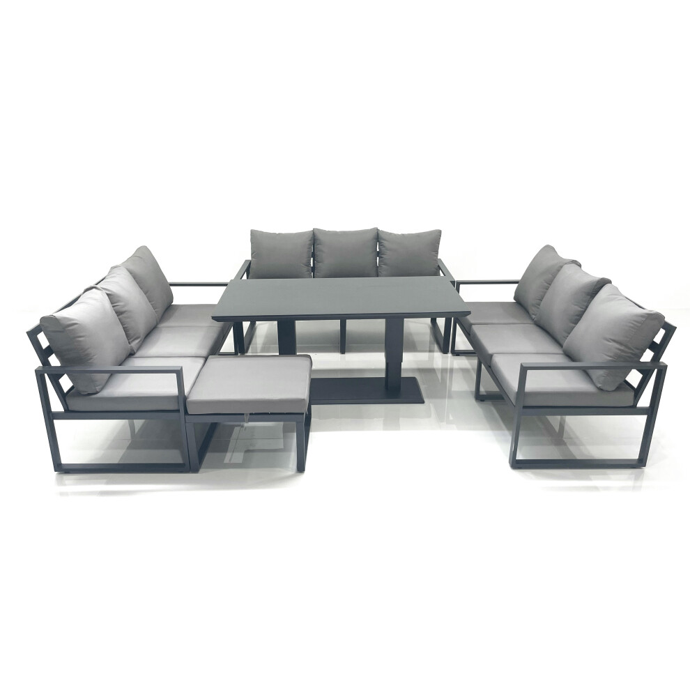 Fimous 10 Seater Garden Sofa Set Aluminium Furniture Rising Dining Tabe Set With Big Footstool Dark Grey