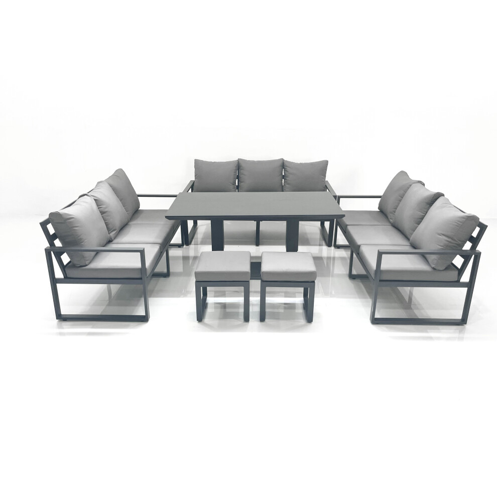 Fimous 11 Seater Garden Sofa Set Aluminium Furniture Rising Dining Tabe Set Wth 2 Small Footstools Dark Grey
