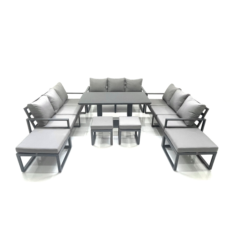 Fimous 13 Seater Garden Sofa Set Aluminium Furniture Rising Dining Tabe Set With 4 Footstools Dark Grey