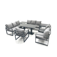 Fimous Garden Sofa Set Aluminium Furniture Rising Dining Tabe Set with 3 Chair 2 Side Tables Dark Grey