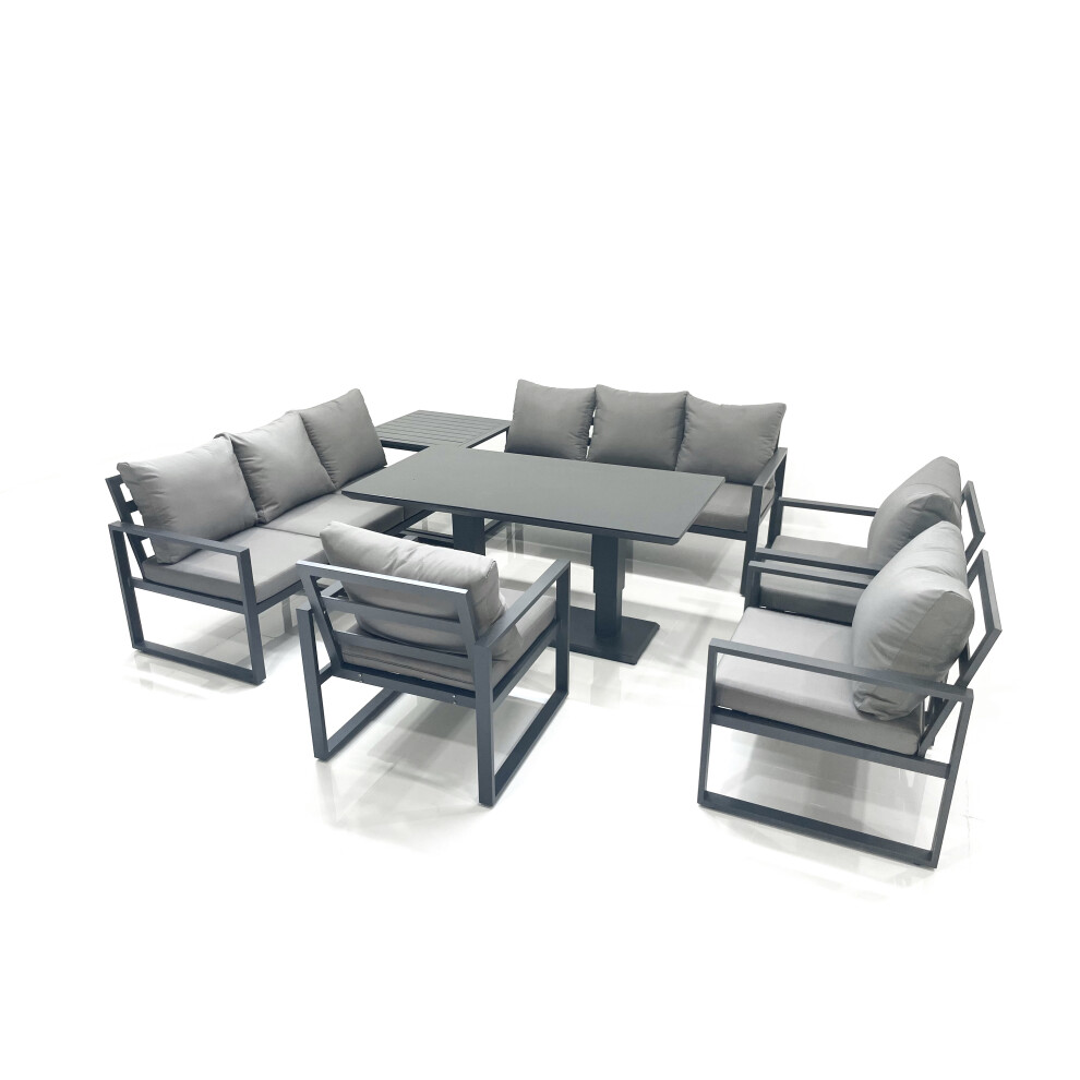 Fimous Garden Sofa Set Aluminium Furniture Rising Dining Tabe Set With 3 Chair Side Table Dark Grey