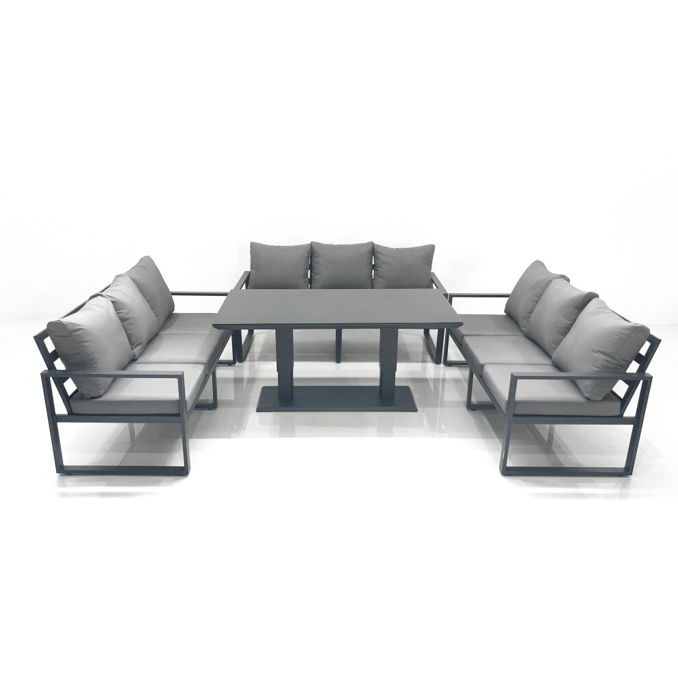 Fimous 9 Seater Garden Sofa Set Aluminium Furniture Rising Dining Tabe Set Dark Grey
