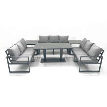 Fimous 9 Seater Garden Sofa Set Aluminium Furniture Rising Dining Tabe Set with 2 Side Tables Dark Grey