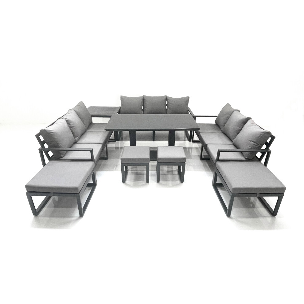 B&Q - 13 Seater Garden Sofa Set Aluminium Furniture Rising Dining Tabe Set With Side Table 4 Footstools Dark Grey - Image 2