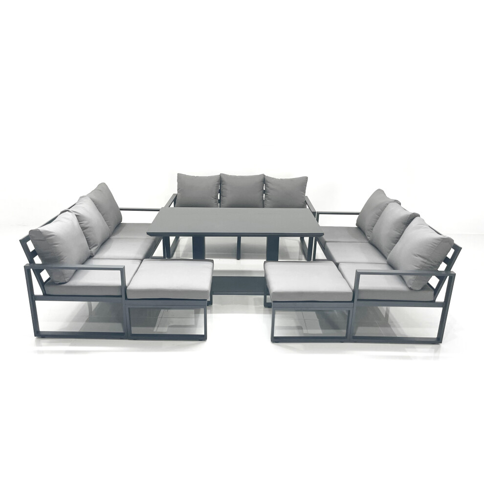 Fimous 11 Seater Garden Sofa Set Aluminium Furniture Rising Dining Tabe Set Wth 2 Big Footstools Dark Grey