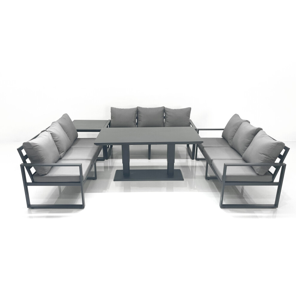 Fimous 9 Seater Garden Sofa Set Aluminium Furniture Rising Dining Tabe Set With Side Table Dark Grey