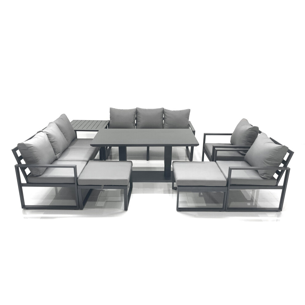 Fimous Garden Sofa Set Aluminium Furniture Rising Dining Tabe Set with 2 Chair 2 Big Footstool Side Table Dark Grey