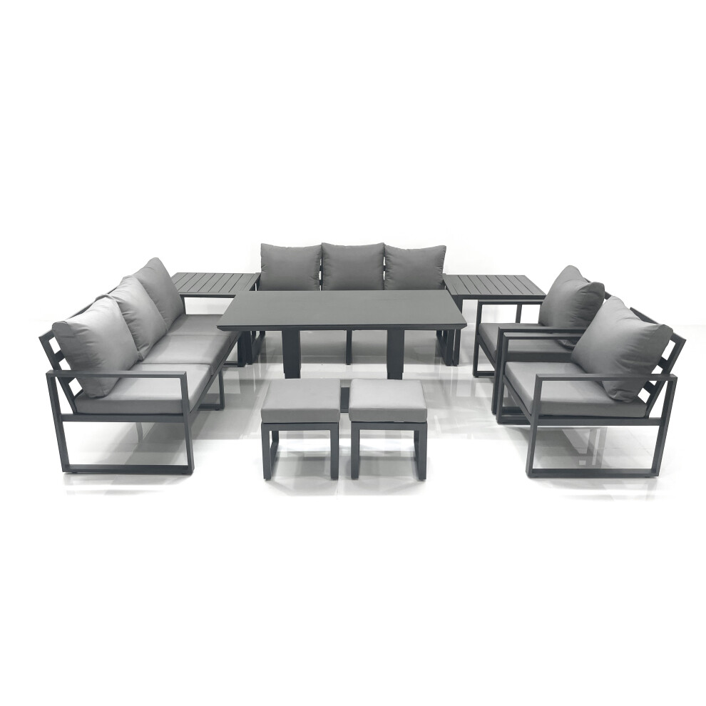 Rackhams Dark/Grey Garden Sofa Set Aluminium Furniture Rising Dining Tabe Set With 2 Chair 2 Small Footstools 2 Side Tables - Image 2