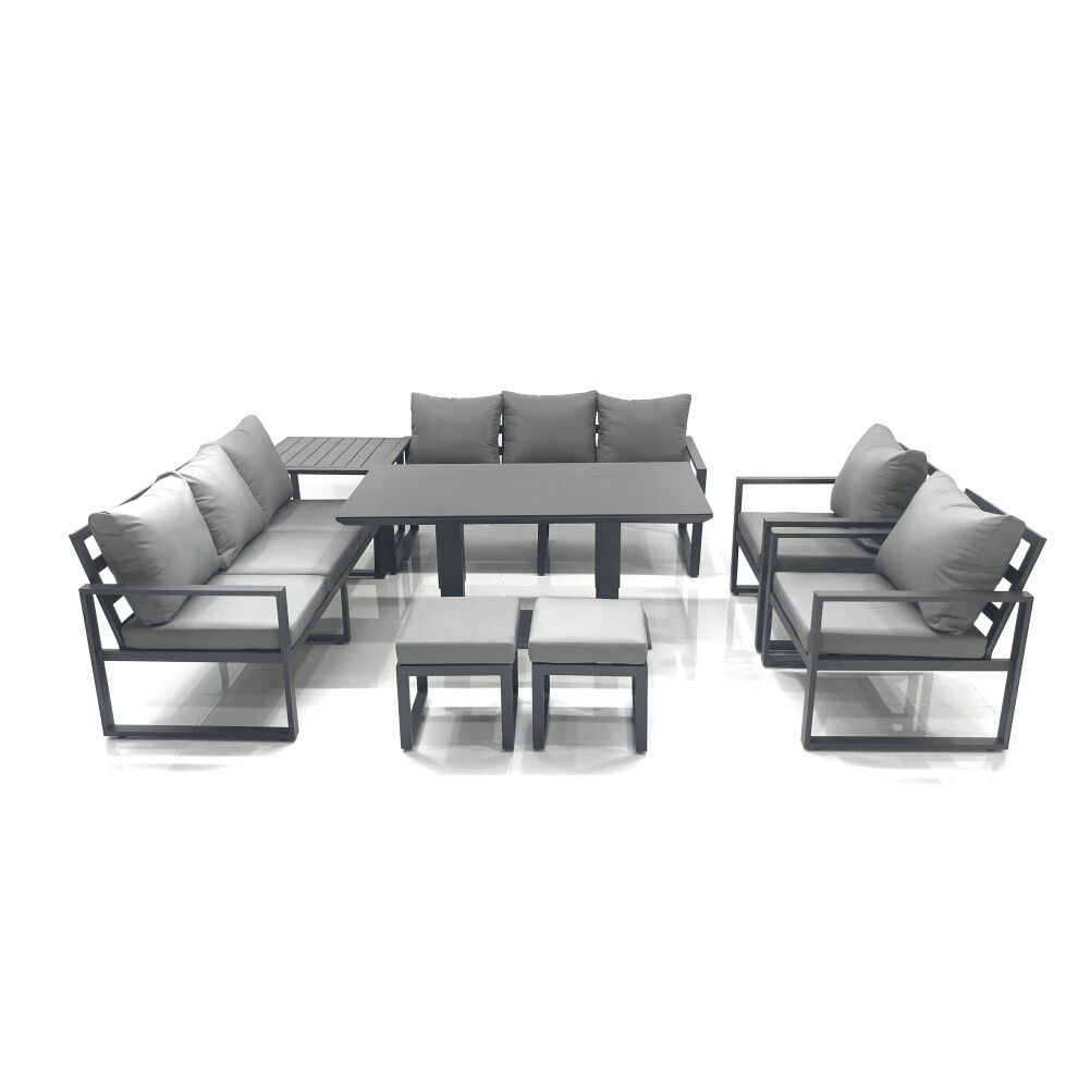 Fimous Dark/Grey Garden Sofa Set Aluminium Furniture Rising Dining Tabe Set With 2 Chair 2 Small Footstools Side Table - Image 2