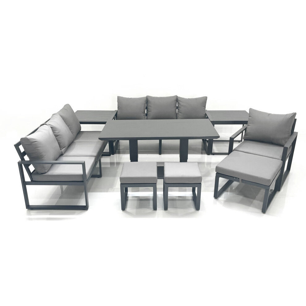 Fimous Unisex Dark Grey Outdoor Garden Furniture Set Aluminium Lounge Sofa Adjustable Rising Lifting Dining Table Sets With Footstools 2 Side Tables Size 3 - Image 2