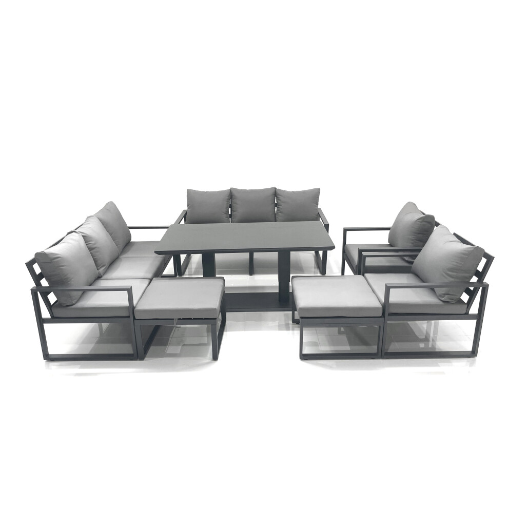 Fimous Garden Sofa Set Aluminium Furniture Rising Dining Tabe Set With 2 Chair 2 Big Footstool Dark Grey