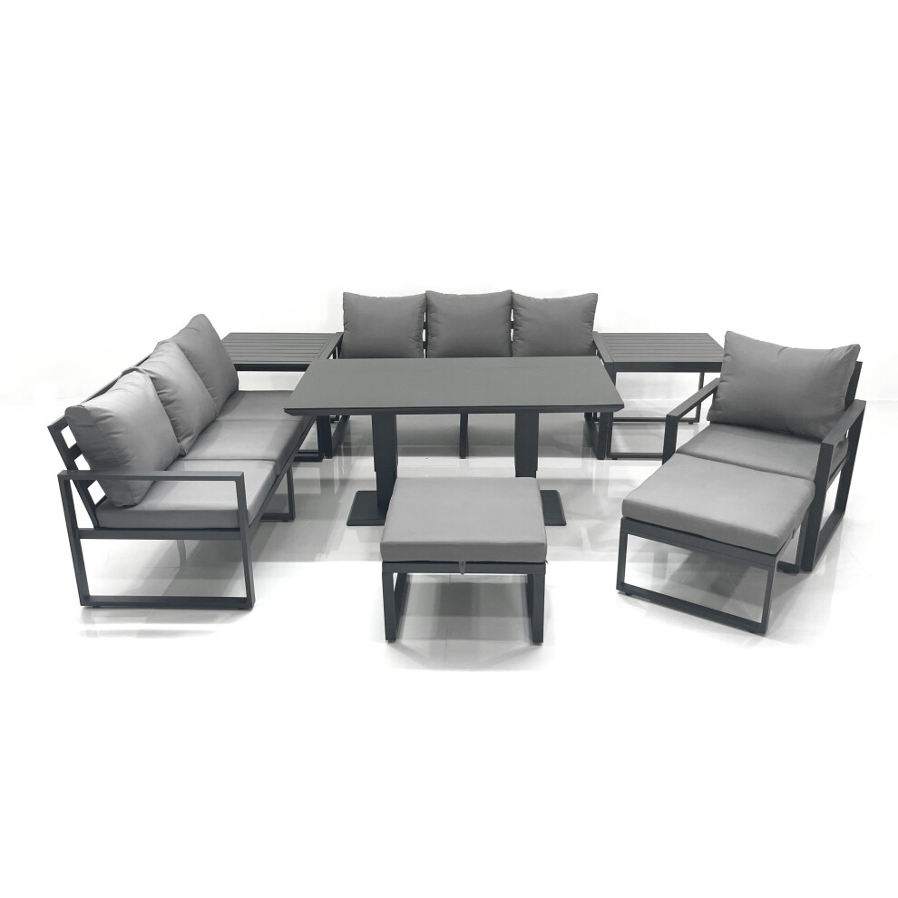 Fimous Unisex Dark Grey Outdoor Garden Furniture Set Aluminium Lounge Sofa Adjustable Rising Lifting Dining Table Sets With Big Footstools Side Tables Size 2 - Image 2