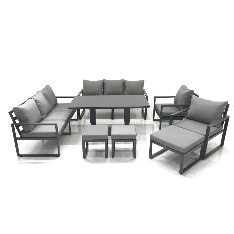 B&Q - Garden Sofa Set Aluminium Furniture Rising Dining Tabe Set With 2 Chair 3 Footstools Dark Grey - Image 2
