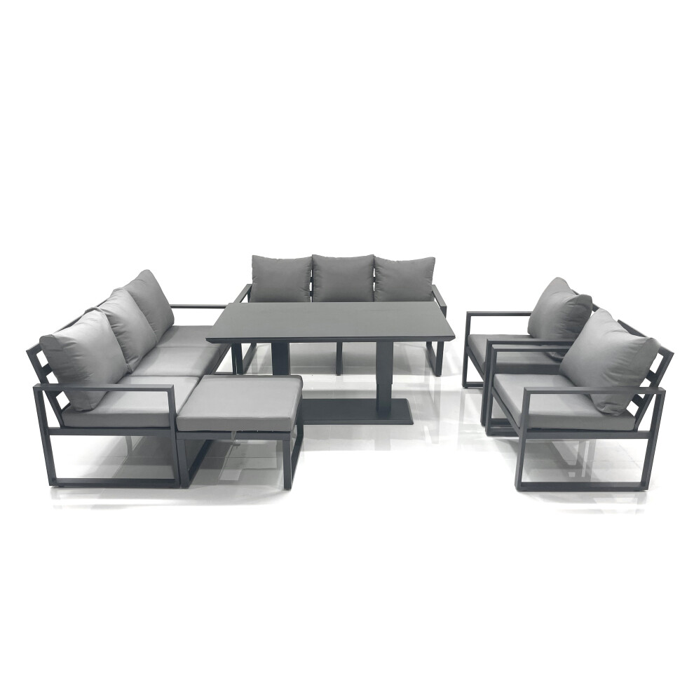 Fimous Garden Sofa Set Aluminium Furniture Rising Dining Tabe Set With 2 Chair Big Footstool Dark Grey