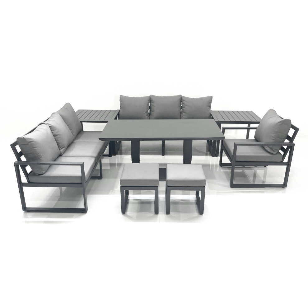Fimous Dark/Grey Outdoor Garden Furniture Set Aluminium Lounge Sofa Adjustable Rising Lifting Dining Table Sets With 2 Small Footstools 2 Side Tables - Image 3